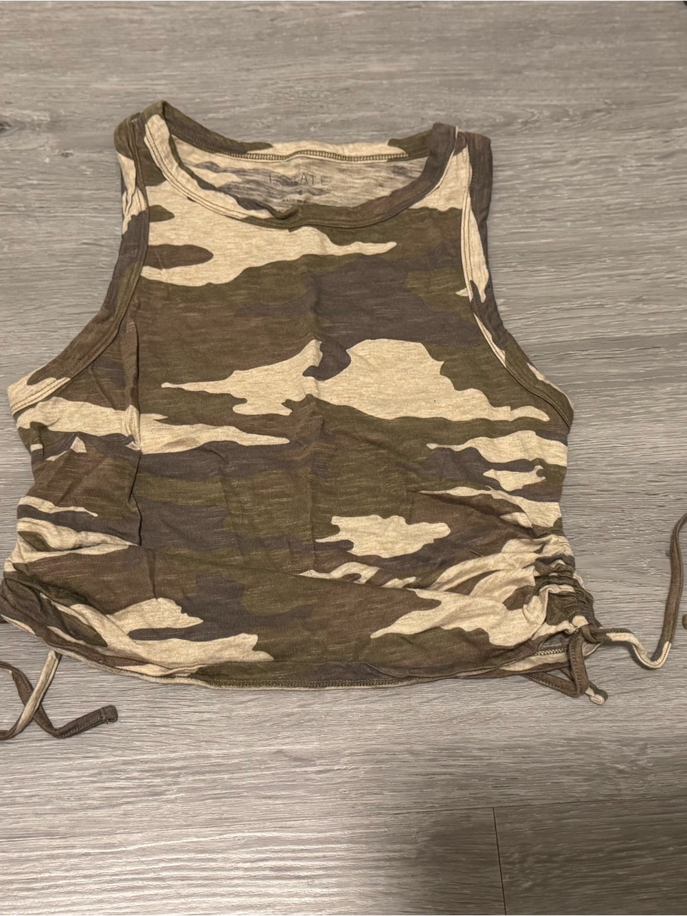1. State Camo Drawstring Crop Tank Top - Olive & Tan
